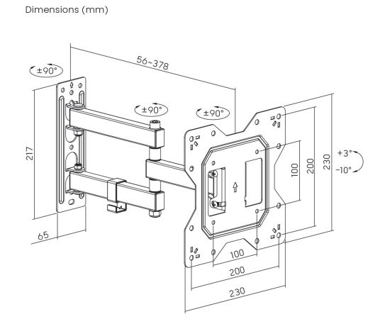 Maclean MC-700N TV Monitor Wall Mount Universal max VESA 200x20 23"-43" 30kg Black Extendable Tilting for Small TVs