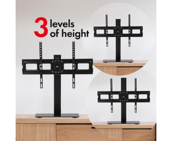 Maclean MC-386 Universal TV Stand Base for Cabinet Dresser Table Desk 32" - 75" 40kg VESA 35° Rotating Temepred Glass Adjustable TV Height Powder Coating