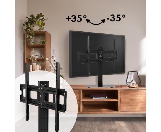 Maclean MC-386 Universal TV Stand Base for Cabinet Dresser Table Desk 32" - 75" 40kg VESA 35° Rotating Temepred Glass Adjustable TV Height Powder Coating