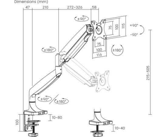Maclean monitor mount, computer screen holder, double arm, with gas spring, 17"-45", 16 kg, MC-969