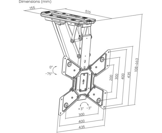Maclean electric ceiling TV mount, TUYA support, max VESA 600x400, remote control, 23"-55", 30kg, MC-492