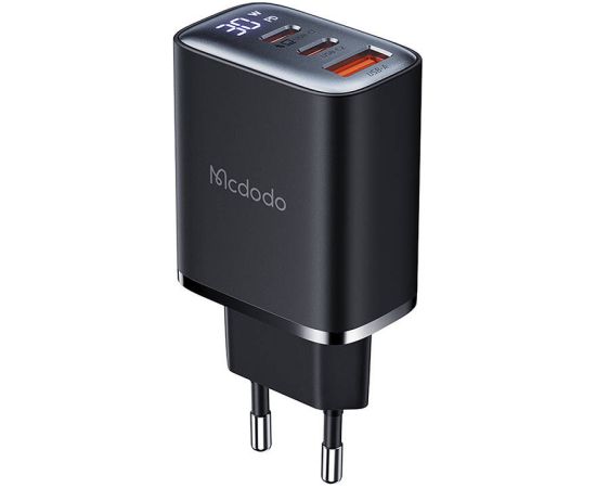 Mcdodo CH-2180 2xUSB-C + USB-A, 30W mains charger with display (black)