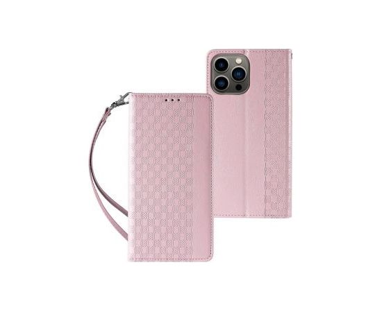 Hurtel   Magnet Strap Case iPhone 14 Case Flip Wallet Mini Lanyard Stand Pink