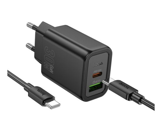 Сетевая зарядка Hoco N63 30W GaN USB-C/USB-A + USB-C to USB-C cable 1.0m черная Зарядные устройства