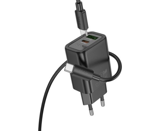 Сетевая зарядка Hoco N63 30W GaN USB-C/USB-A + USB-C to USB-C cable 1.0m черная Зарядные устройства