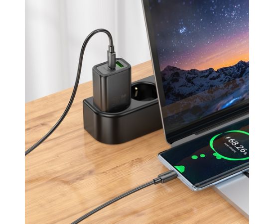 Сетевая зарядка Hoco N63 30W GaN USB-C/USB-A + USB-C to USB-C cable 1.0m черная Зарядные устройства