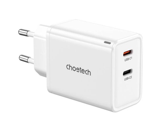 Choetech PD6013, GaN, 2x USB-C, PD65W network charger (white)