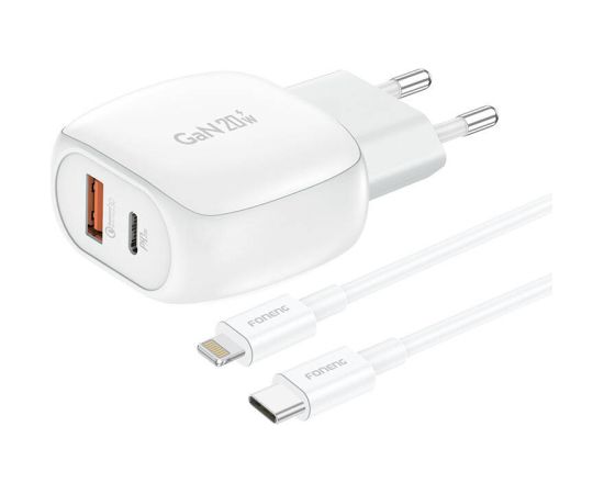 Foneng EU41 USB-C+USB-A 20W network charger + USB-C - Lightning cable (white)