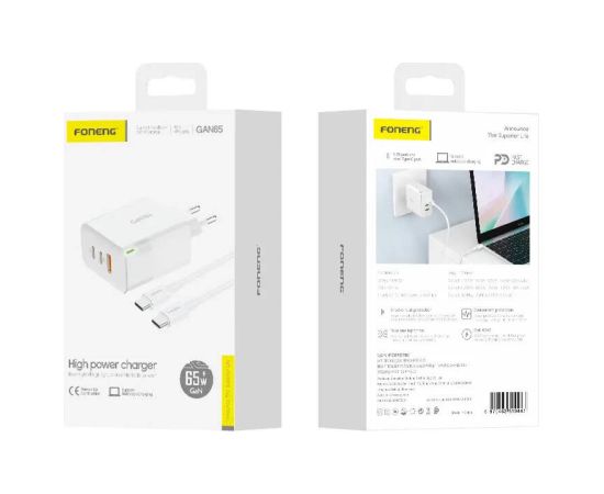 Charger Foneng GAN65 USB-A, 2x USB-C GaN 65W with USB-C cable