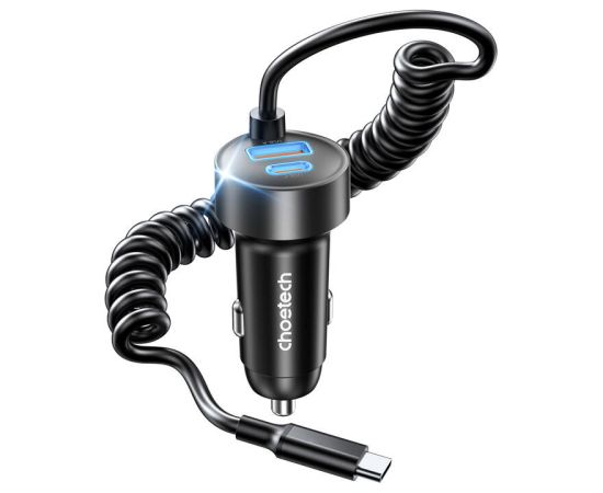 Choetech TC0030 65W 1C1A dual-port car charger with 1.2m spring cable