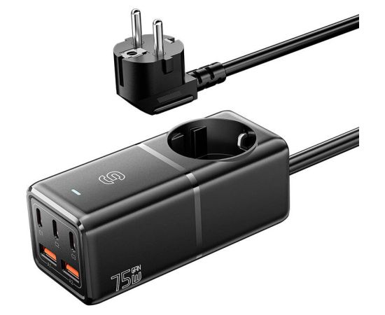 Wall charger, Essager, ECTAC-BRB01-Z, GaN, 3xUSB-C, 2xUSB-A, Gniazdko AC, 75W (black)
