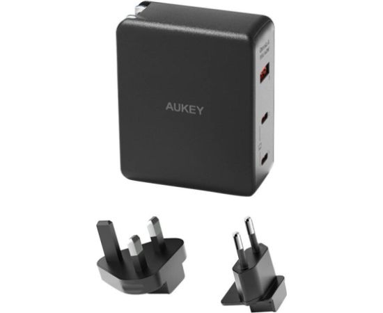 Wall charger Aukey PA-B7O, 1xUSB-A, 2xUSB-C, 140W GaN (black)