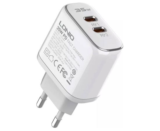 Wall charger LDNIO A2528M 2USB-C for Apple + USB-C - Lightning Cable