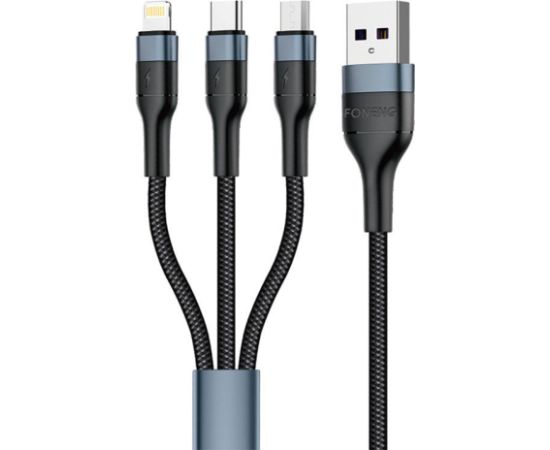 Foneng X51 3in1 USB to USB-C / Micro USB / Lightning Cable, 3A, 1,2m (Black)