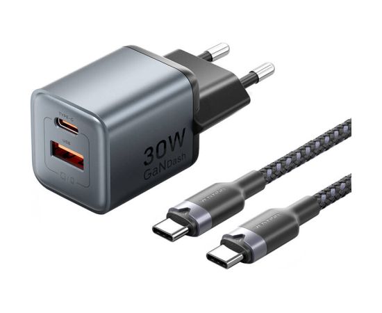 GaN Vention USB-C+A 30W Charger + USB-C-C Cable 1m (Gray)