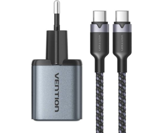GaN Vention USB-C+A 30W Charger + USB-C-C Cable 1m (Gray)