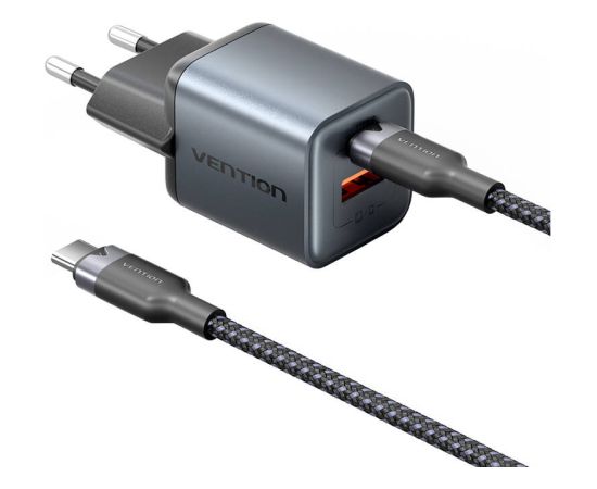 GaN Vention USB-C+A 30W Charger + USB-C-C Cable 1m (Gray)