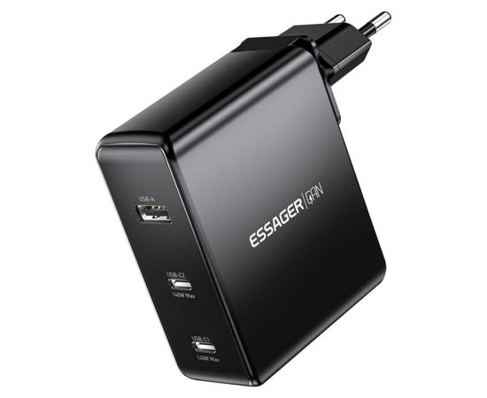 Wall charger, Essager, ECT2CA-MQB01-Z, 2xUSB-C, USB-A, 140W (black)