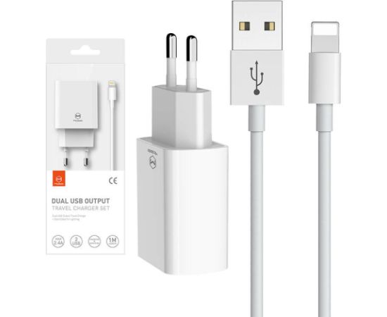 Dual USB charger Mcdodo CH-6720 (EU) Lightning 1m Travel set (white)