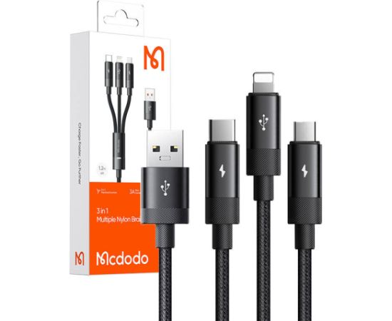 3in1 USB to USB-C / Lightning / Micro USB Cable, Mcdodo CA-5790, 3.5A, 1.2m (black)