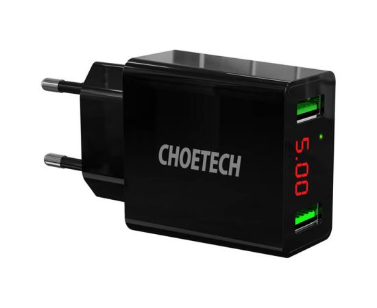 Choetech C0028 2*USB-A network charger with display (black)