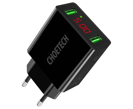 Choetech C0028 2*USB-A network charger with display (black)