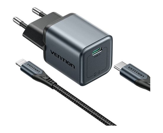GaN Vention USB-C 20W Charger + USB-C-L 1m Cable (Gray)
