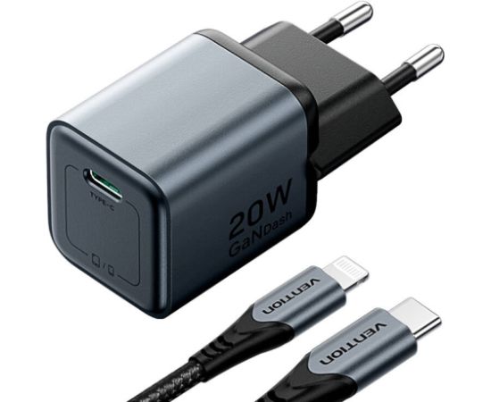 GaN Vention USB-C 20W Charger + USB-C-L 1m Cable (Gray)