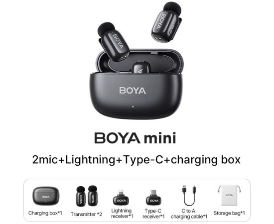 Boya беспроводной микрофон mini-12 Lightning/USB-C, черный