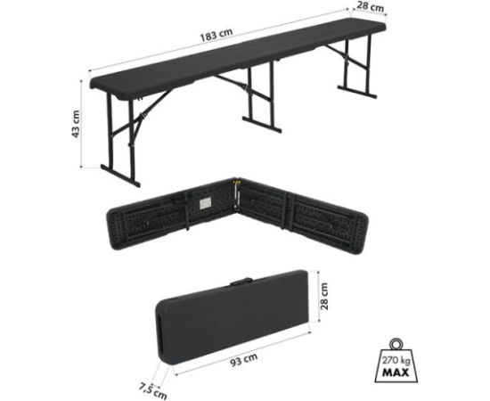 NC3404 SALOKĀMS DĀRZA SOLS 183 CM ANTRACĪTS NILS CAMP