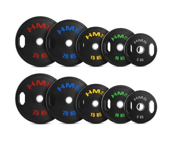 Svaru diski TOG SET RUBBERIZING OLYMPIC PLATES 2 x 5 - 25 KG (150 KG) HMS