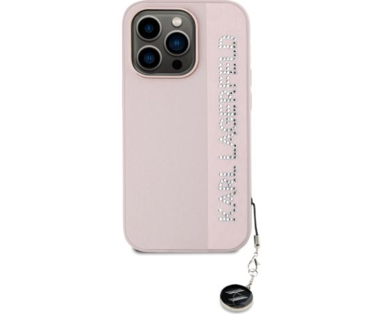 Karl Lagerfeld PU Saffiano Rhinestone Charm Case for iPhone 14 Pro Pink
