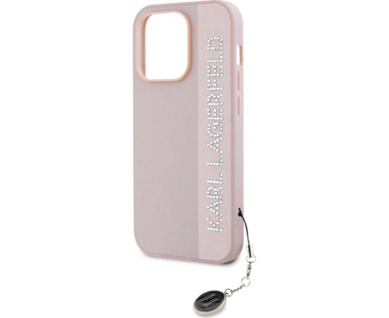 Karl Lagerfeld PU Saffiano Rhinestone Charm Case for iPhone 14 Pro Pink