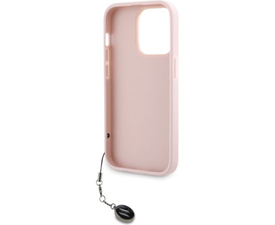 Karl Lagerfeld PU Saffiano Rhinestone Charm Case for iPhone 14 Pro Pink