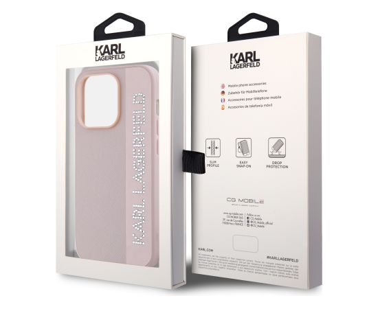 Karl Lagerfeld PU Saffiano Rhinestone Charm Case for iPhone 14 Pro Pink