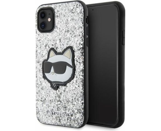 Oriģinālais maciņš KARL LAGERFELD Glitter Choupette Patch KLHCN61G2CPS priekš Iphone 11| Xr Silver