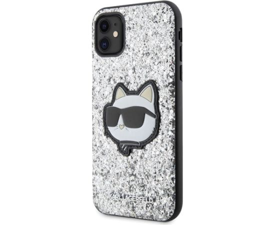 Oriģinālais maciņš KARL LAGERFELD Glitter Choupette Patch KLHCN61G2CPS priekš Iphone 11| Xr Silver