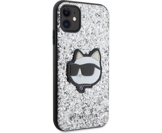 Oriģinālais maciņš KARL LAGERFELD Glitter Choupette Patch KLHCN61G2CPS priekš Iphone 11| Xr Silver