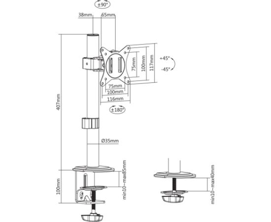 Maclean LCD monitor desk mount, VESA 75x75 and 100x100, 17-32" 9kg, MC-751N