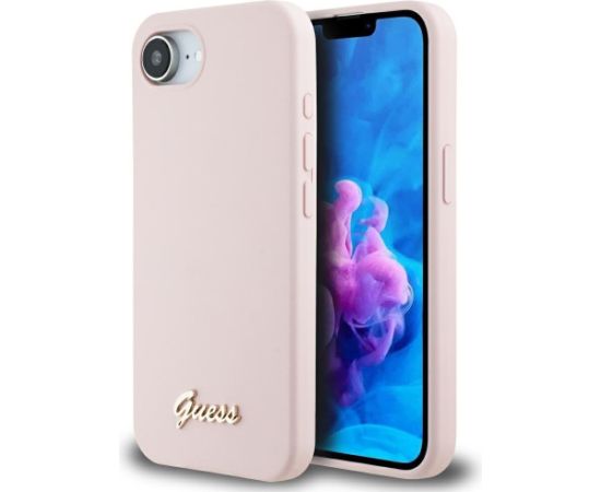 Guess Silicone Script Metal Logo MagSafe Aizsargapvalks Priekš Apple iPhone 16E