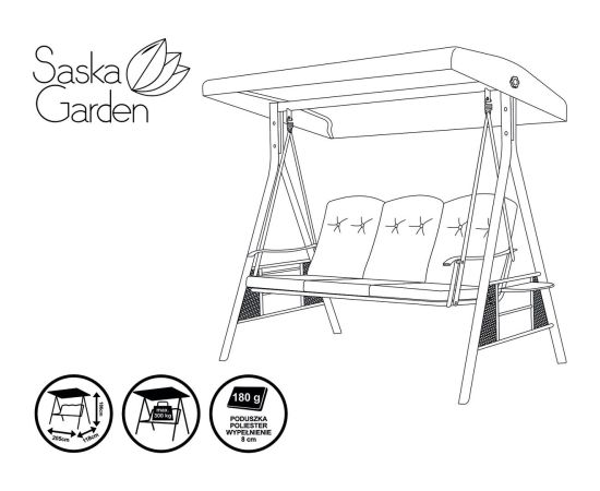 Saska Garden HUŚTAWKA OGRODOWO BALKONOWA PATIO 3 OSOBOWA BRĄZOWY