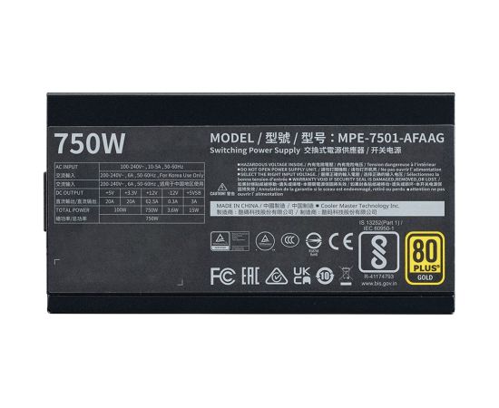 Cooler Master MWE Gold 750 V2 ATX 3.1 power supply unit 750 W 24-pin ATX Black