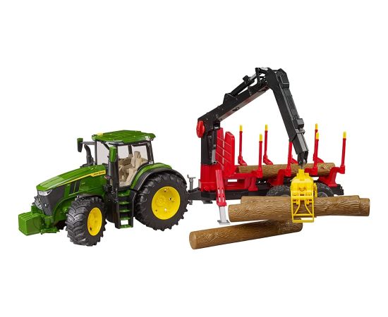 Bruder John Deere 7R 350 m forwarding trailer, model vehicle (green/red, incl. 4 tree trunks)