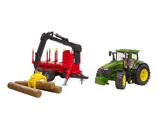 Bruder John Deere 7R 350 m forwarding trailer, model vehicle (green/red, incl. 4 tree trunks)