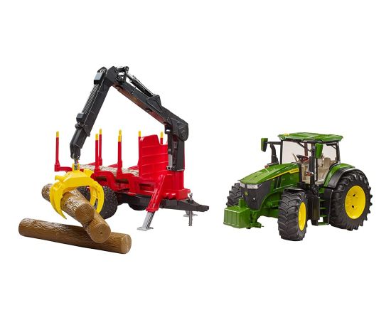 Bruder John Deere 7R 350 m forwarding trailer, model vehicle (green/red, incl. 4 tree trunks)
