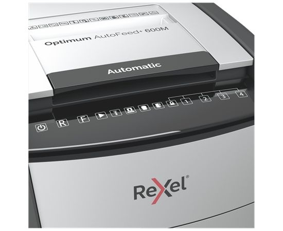 Rexel AutoFeed+ 600M Paper Shredder Micro cut shredding 2x15mm P-5 110L, 55 dB, Grey/Black