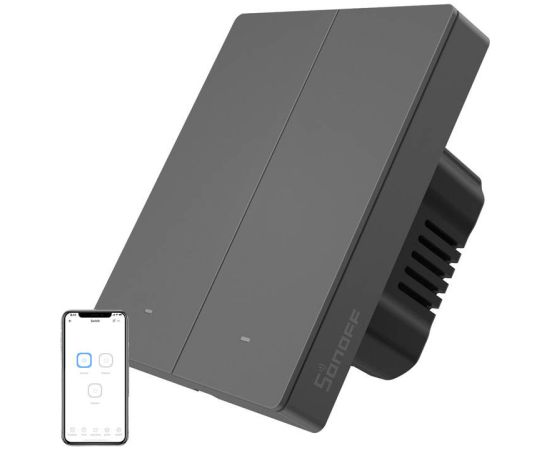 Smart WiFi wall switch SONOFF M5-2C-80 (2-channel, for frame, graphite)