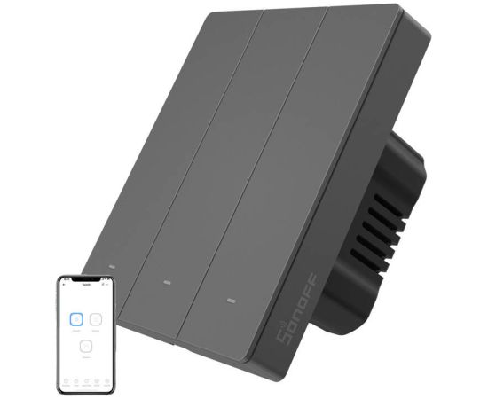 Smart WiFi wall switch SONOFF M5-3C-80 (3-channel, for frame, graphite)