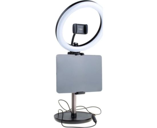 Fixed LED Ring Desktop Tablet/Phone Stand with Light Black