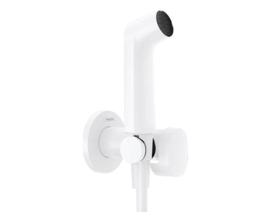 Hansgrohe rokas dušas Bidette 1jet S EcoSmart+ virsapmetuma daļa, ar vadu 1250 mm un turētāju, matēta balta